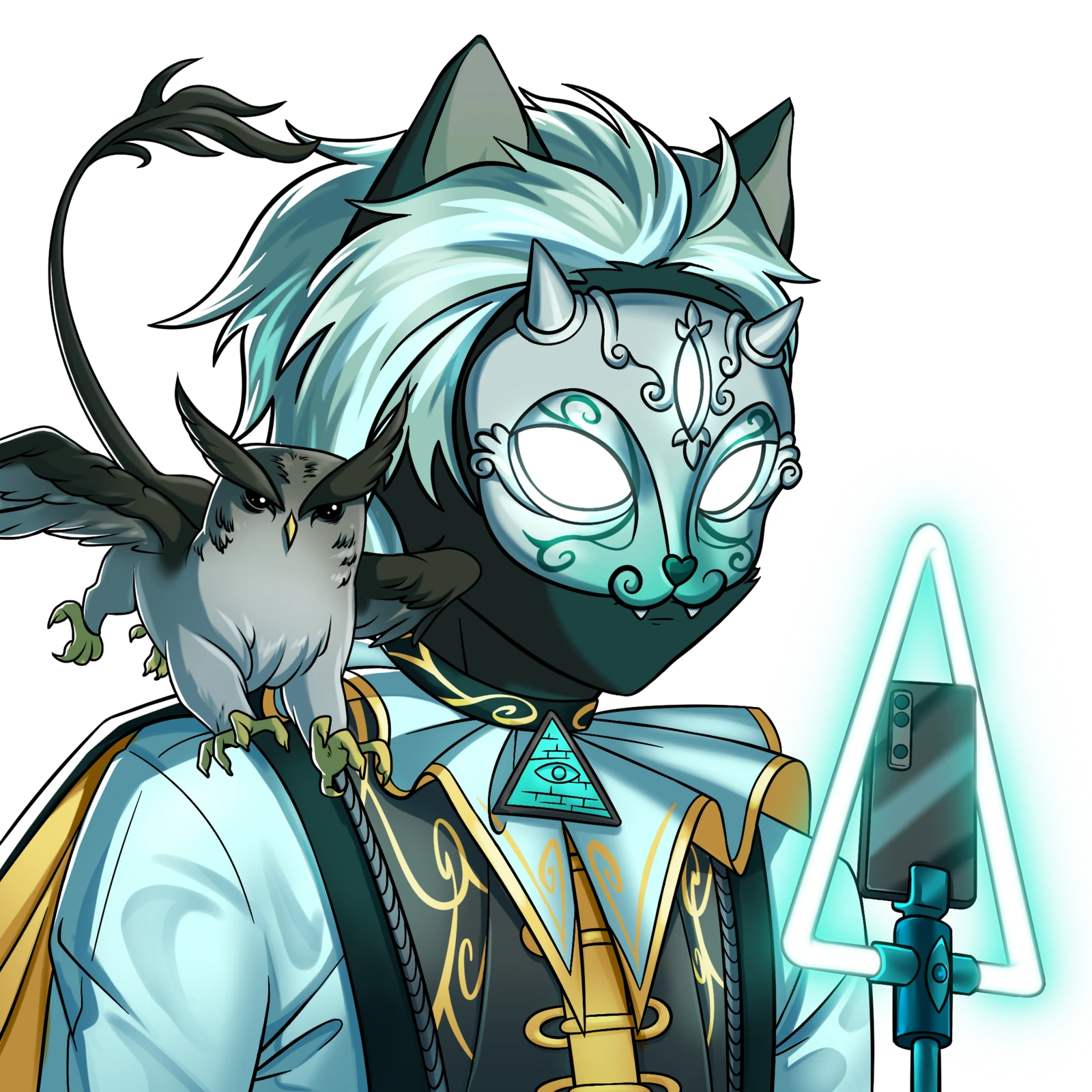 A scholar character with an owl companion.