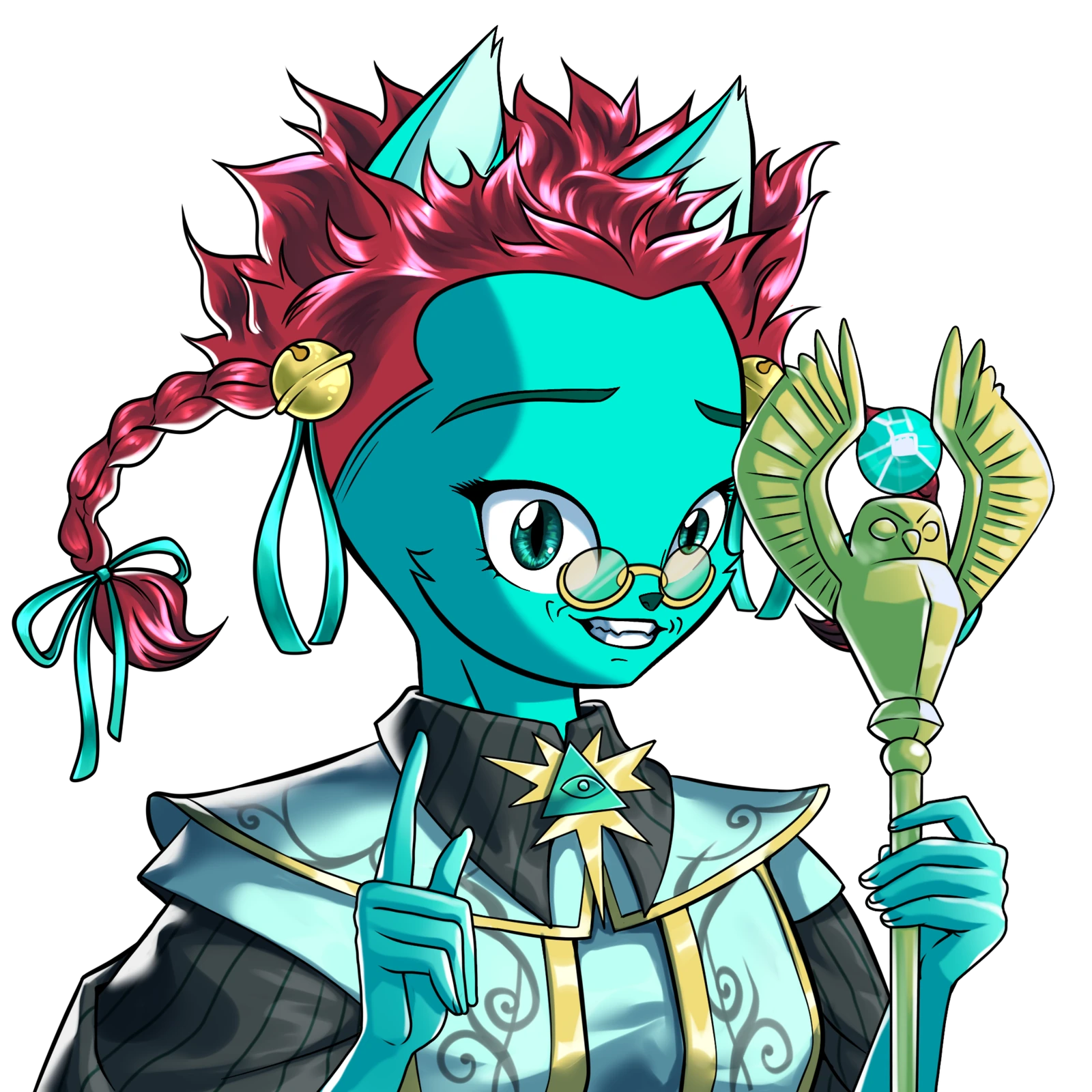 School of Catbal / Red hair, glasses and a ceremonial staff.
