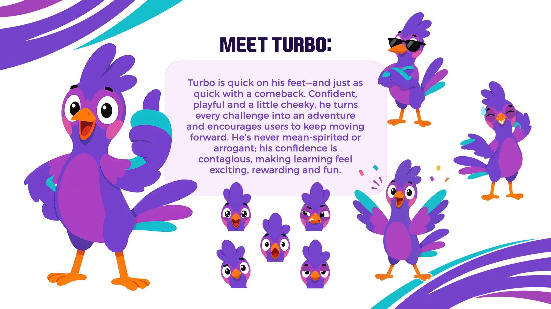 Meet Turbo / The character introduction from the mascot bible.